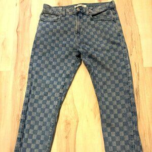 Pacsun Slim Taper 29x30 Checkered Blue Denim Jeans Mens 100% Y2K
